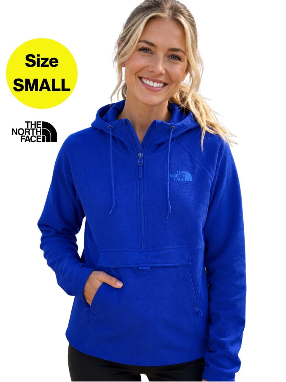NORTH FACE 🏞️ Blue Pullover Hoodie, Kangaroo Pouch, Pockets, Drawstring (Small)